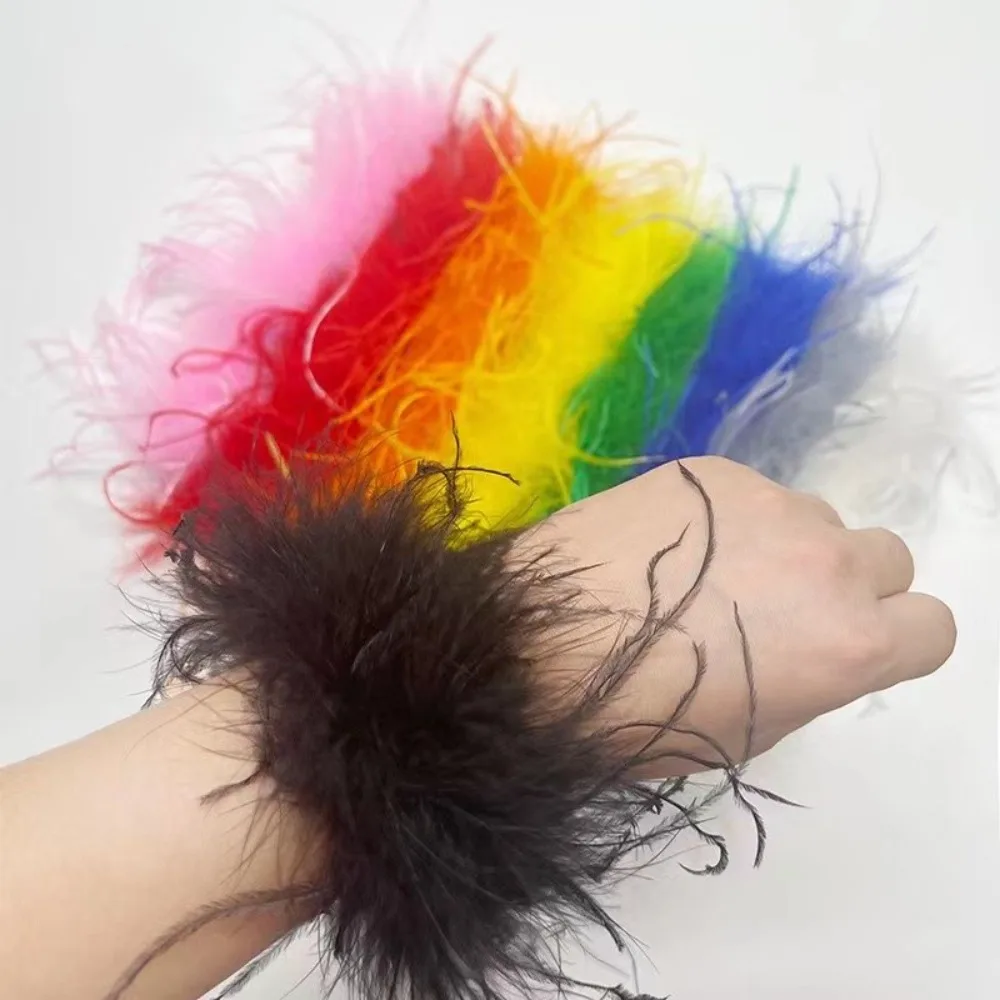 1pc Women Fur Feather Cuffs Patting Sleeves  Hair Accessories Slap Ring Anklet Bracelet  Party Favors Kid Wristband Gifts