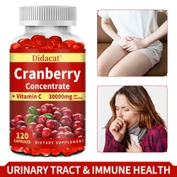 Cranberry 30000 mg, Vitamin C 200 mg Supplement, Supports Kidney Filtration and Balances Protein Loss, 30/60/120 Capsules