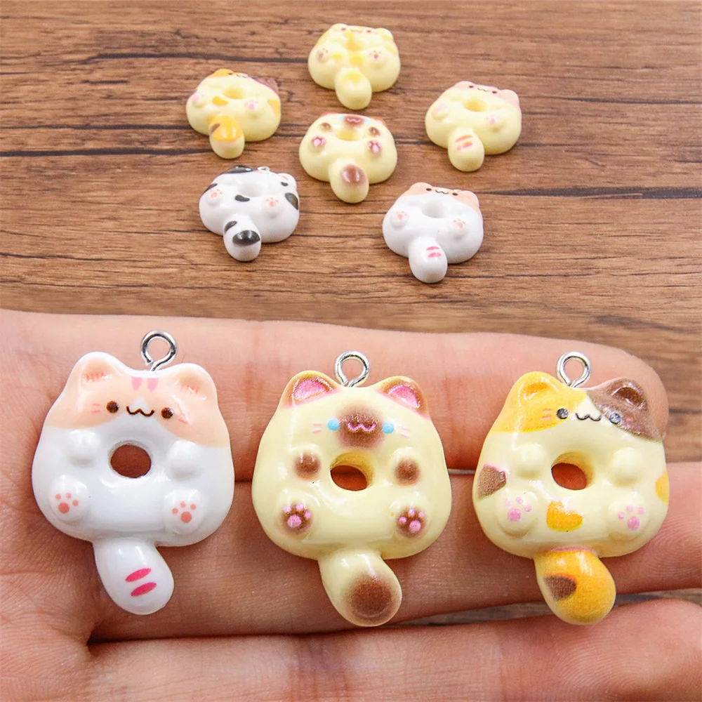 10 Stück süße Katze Donut Charms Harz Anhänger für Frauen DIY Halskette Ohrringe Schmuck Zubehör