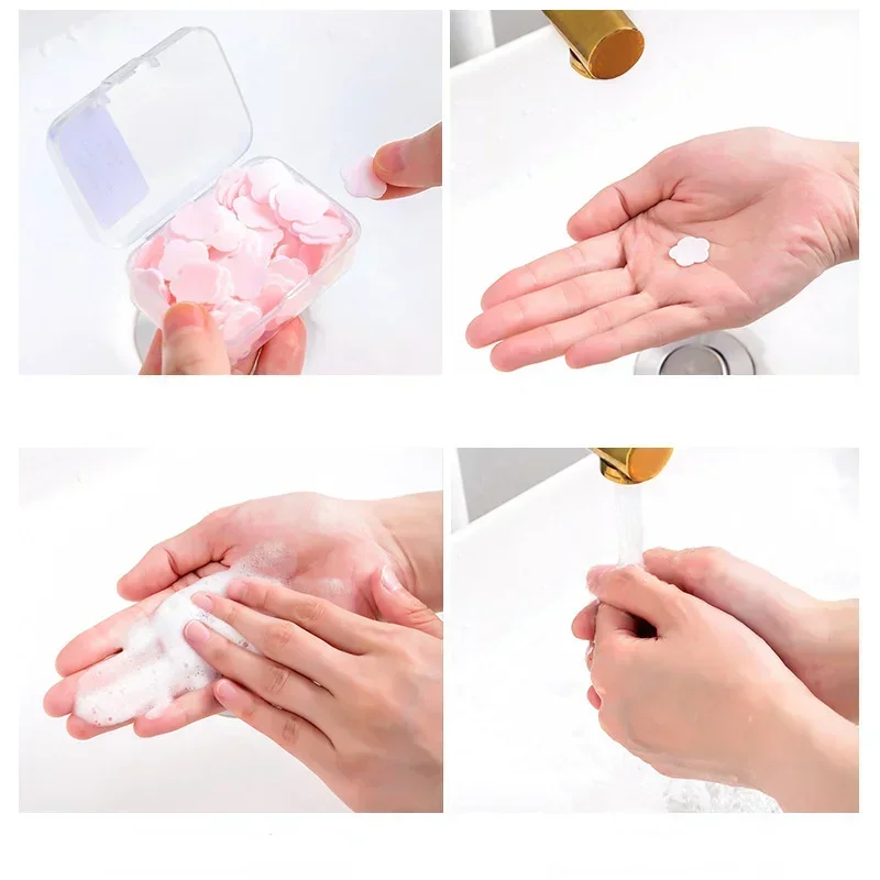 Disposable Mini Petal Soap Paper for Children Hand Washing Cleaning Soap Sheets Paper Outdoor Portable Soap Flakes Toilet Soaps