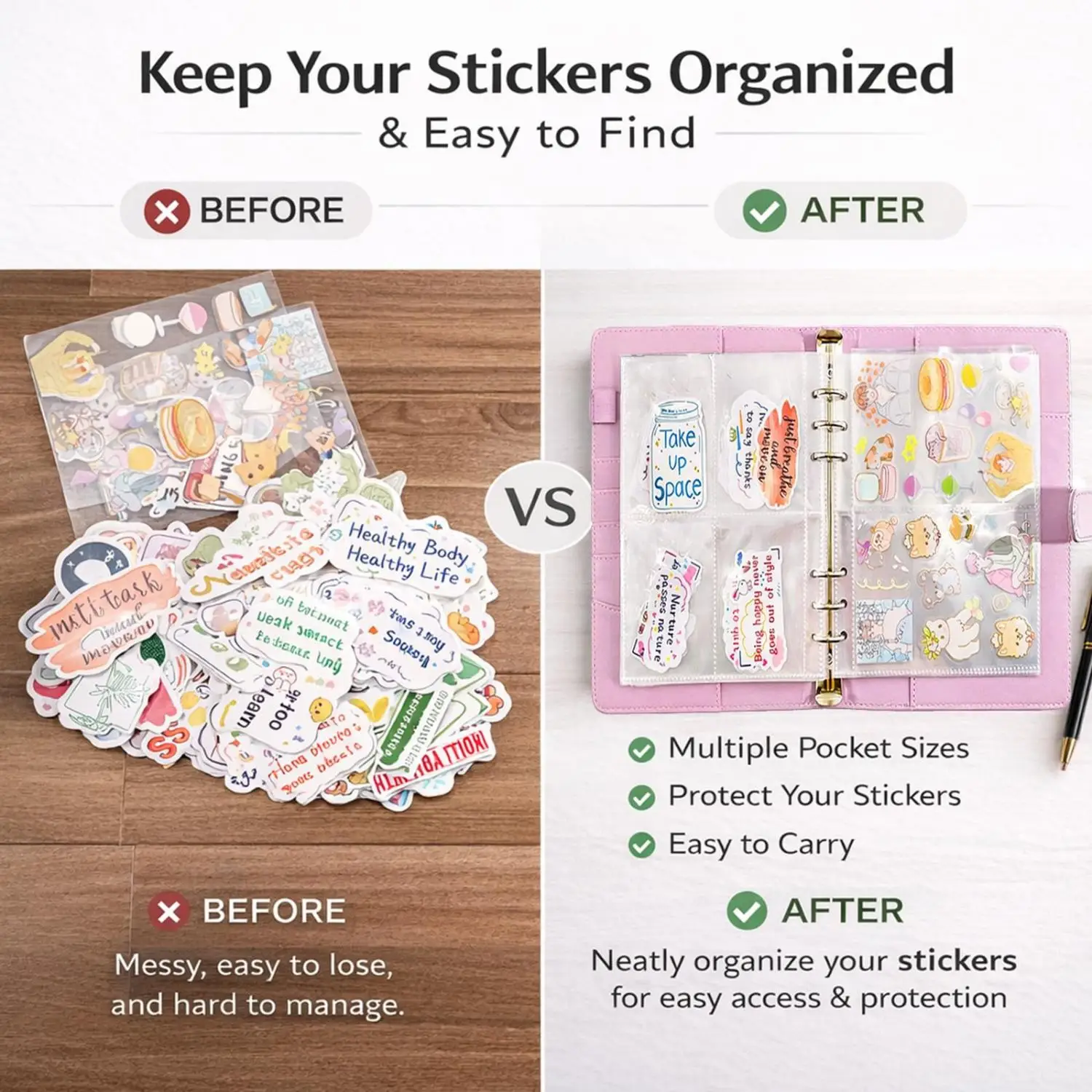 A5 PU-Leder Wiederverwendbares Sticker-Sammelalbum Planer Sticker-Organizer mit 20 Stück Abziehbaren Seiten und 30 Stück 1/2/4-Fach-Seiten – Detail 3