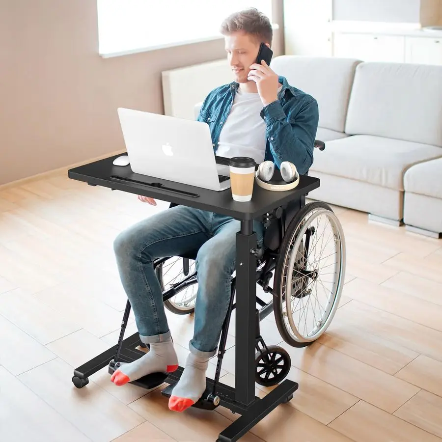 Overbed Bedside Table, Hospital Bed Table with Wheels, Portable Rolling Desk, Mobile Small Standing Desk, Rolling Laptop Stand,