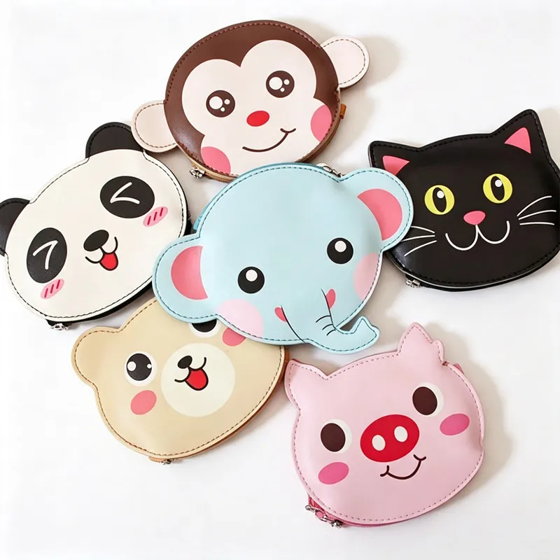 New Oval Animals Prints Coin Purse Cartoon Rabbit Bear Monkey Chicken Pig Girls Key Case Wallet Children Earphon Bag Coin Packet