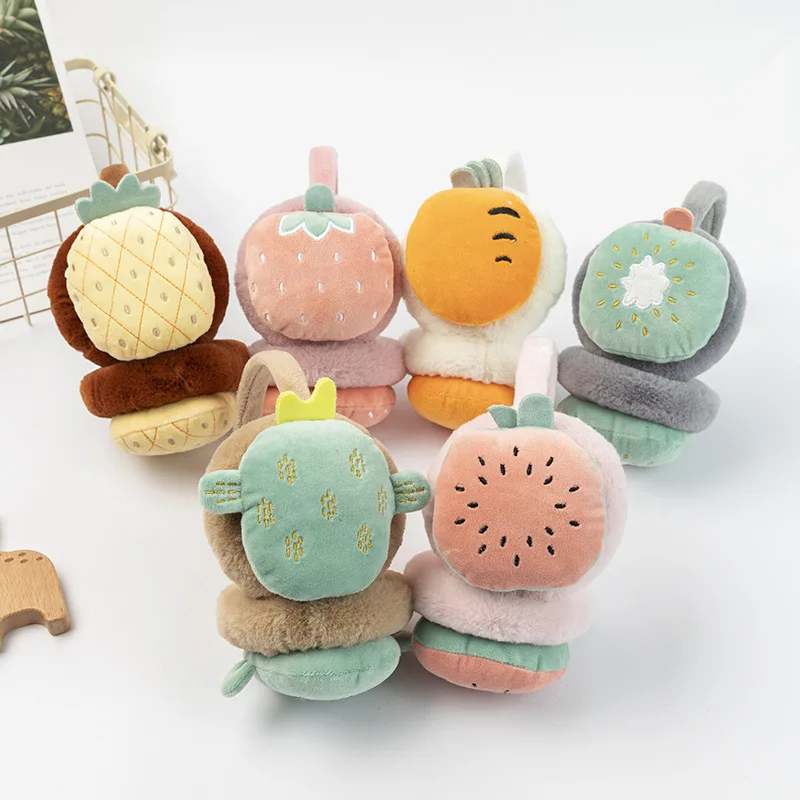 Kids Winter Accessories Plush Earmuffs Cute Cartoon Fruits Cactus Carrots Pineapple Warm Earmuff Cold-proof Ear Muffs Children