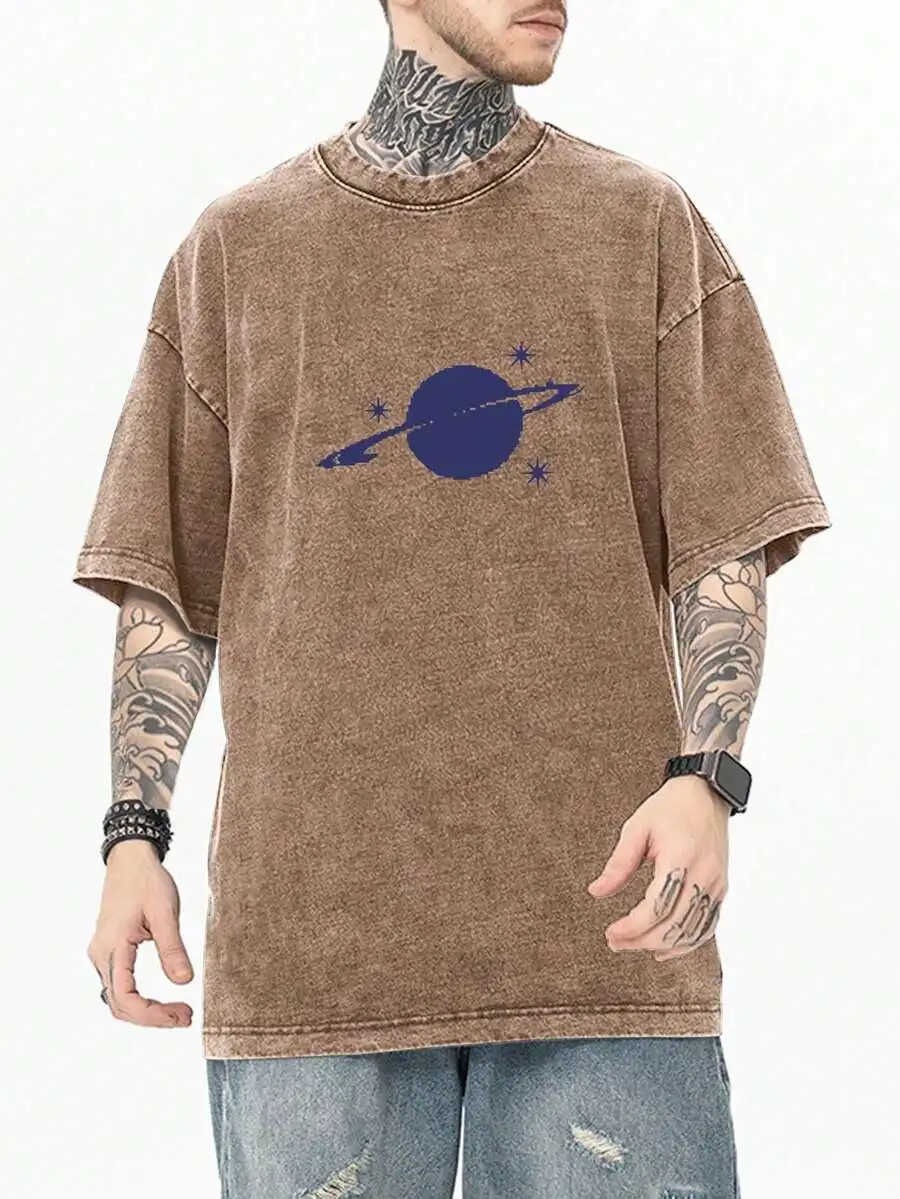

Retro Planet Print Cotton T-Shirt Soft Breathable Short Sleeve Casual Mens Summer Tee