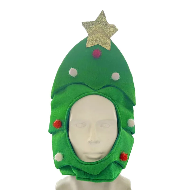 Grüne Weihnachtsmütze für Männer mit Gesichtseinsatz, Plüsch-Kopfbedeckung, Weihnachtsbaum-Hut für Frauen, Neuheit 2026 – Detail 1