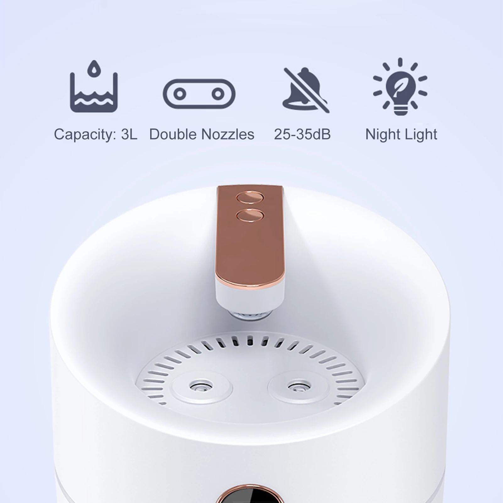 3L Mist Humidifier Diffuser with Humidity Display Double Nozzle Cool Mist Humidifier Quiet Colorful Night Light Humidifier