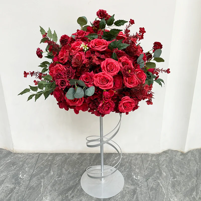 70/60/40/30cm Rote Rosen Grüne Blätter Blumenkugeln für Tischdekorationen Hochzeitstisch Kranz Zubehör Bühnen-Dekoration Blumenrequisiten – Detail 3