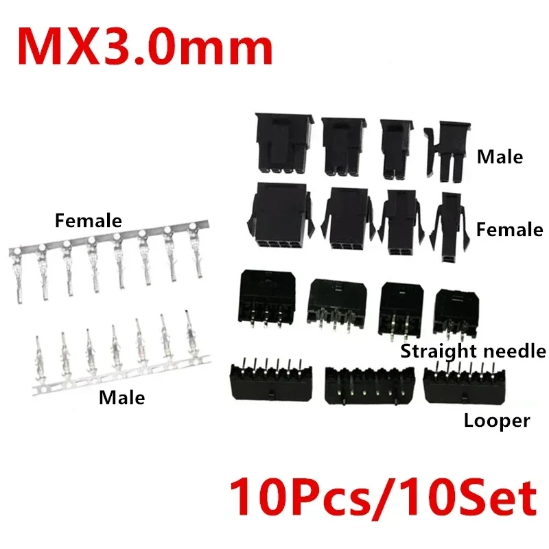 10Set Molex 3.0mm Plug-in Male And Female Housing Terminals Connector Double Row MX3.0mm 2*1P/2/3/4/5/6/7/8/9/10/11/12P 14 16 18