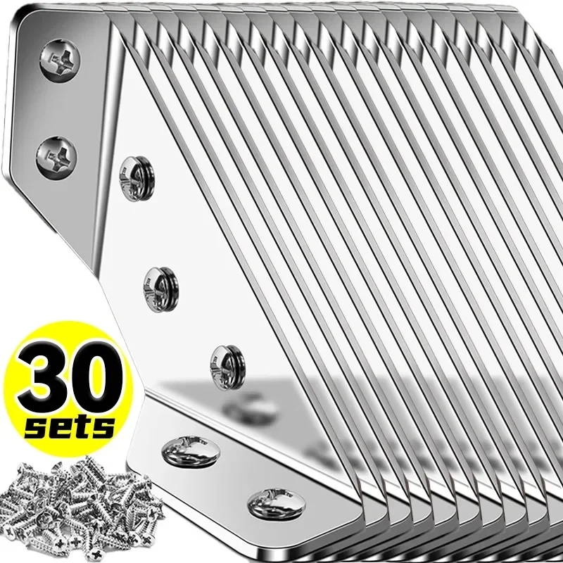 Universal Furniture Corner Connector Stainless Steel Corner Bracket for Cabinet Angle Shelf Support Fixed Bracing Kit with Screw