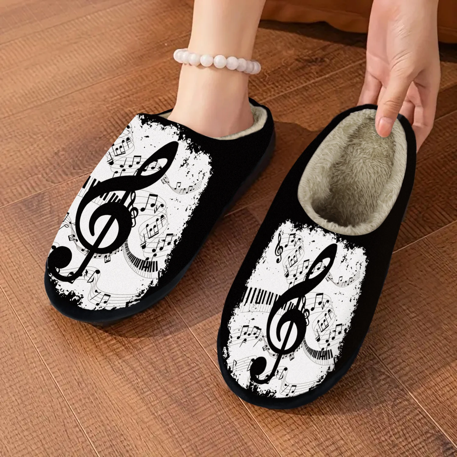 

Musical Symbol Printing Indoor/Outdoor Slippers, Soft Memory Foam House slippers, Comfy Fuzzy House Shoes,Rubber Non-Slip Sole