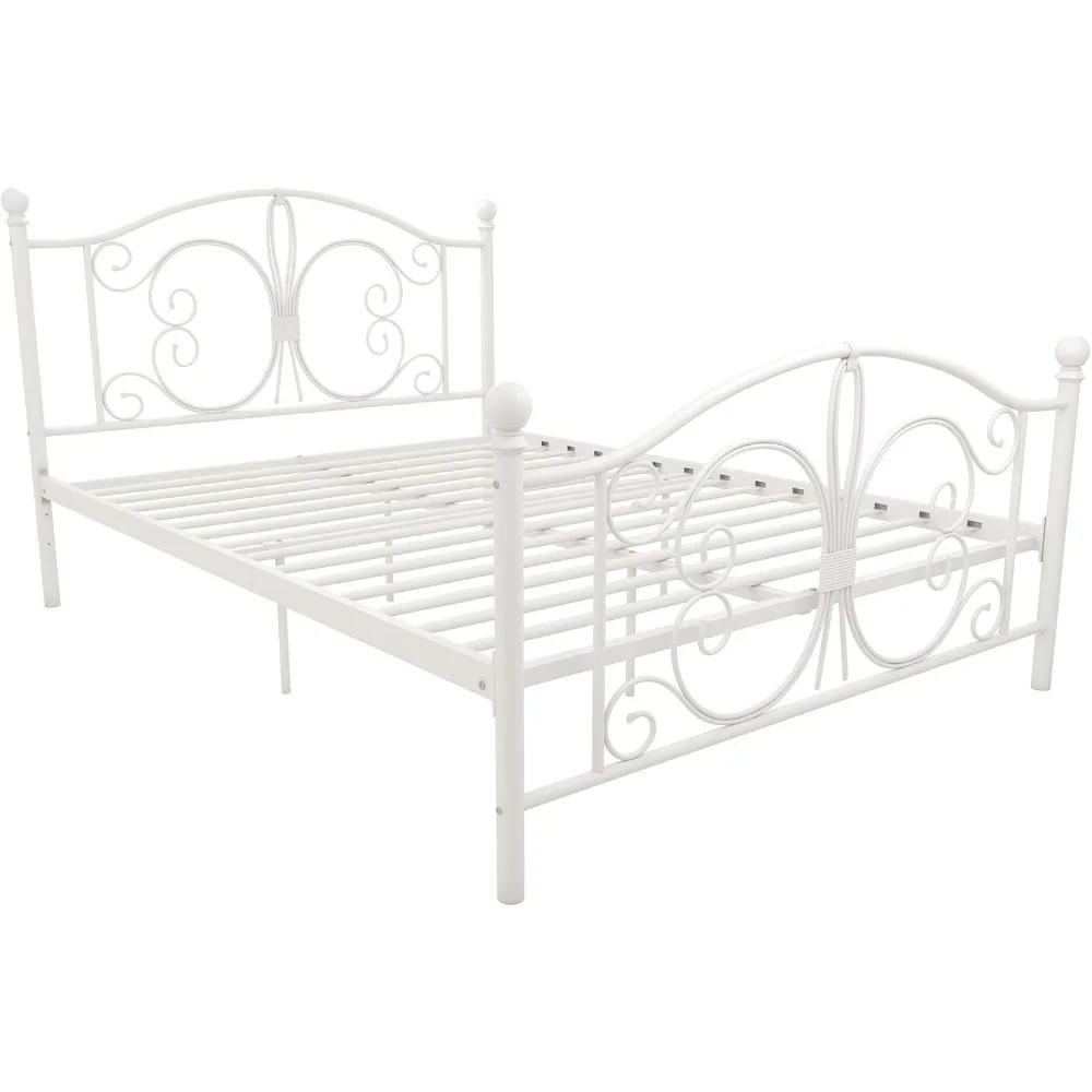 dhp bombay metal platform bed with parisian style headboard and footboard, adjustable base height for underbed storage, no box s