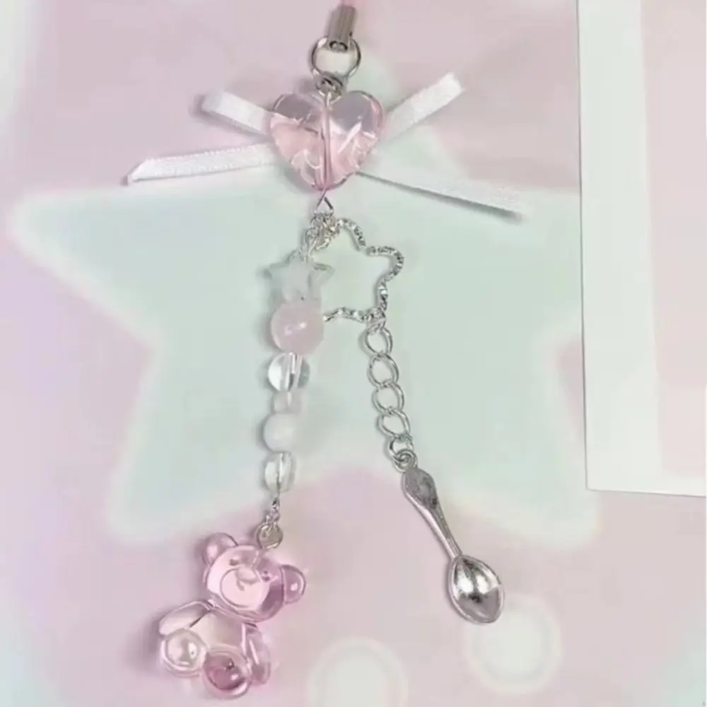 New Acrylic Bowknot Phone Chain Pink Bear Bowknot Angel Wing Pendant Sweet Keychain Keyring