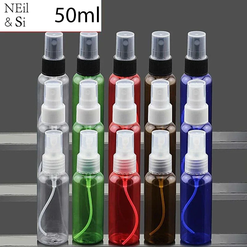 

50ml Empty Plastic Spray Refillable Bottle 50g Women Face Toners Makeup Water Sprayer Container Red Blue Green Clear Atomizers