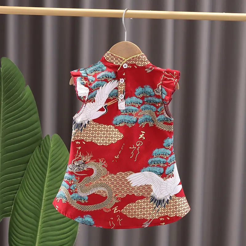 Summer Children Girl Skirt Clothes Suit Dress Baby Cartoon Full Printe Pattern cheongsam Kids Sport Toddler Tracksutis 0-6 Years