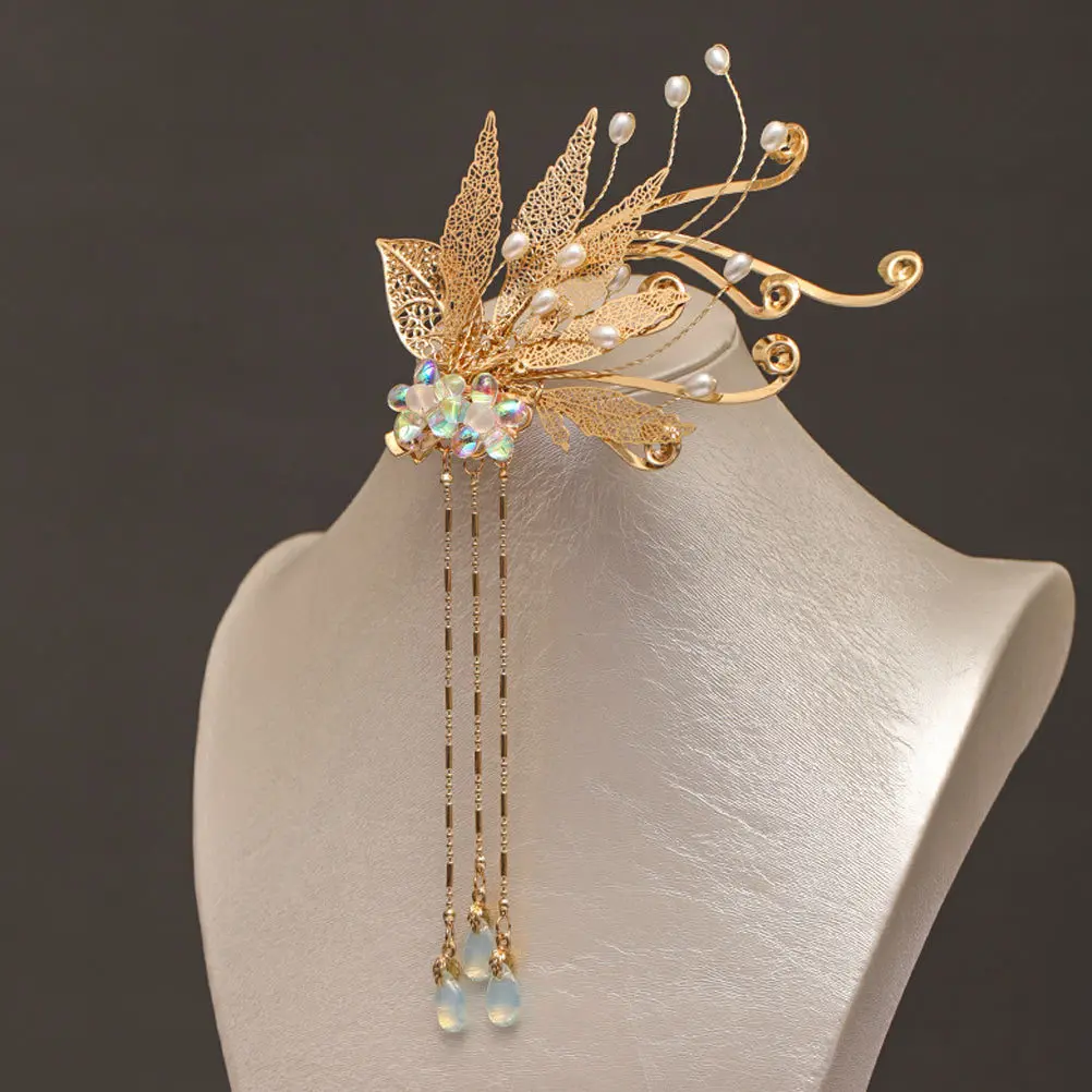 

Vintage Bead Tassel Hair Clip Retro Chinese Style Hair Fork For Wedding Party Prom Banquet Daily Wear Cosplay Hanfu