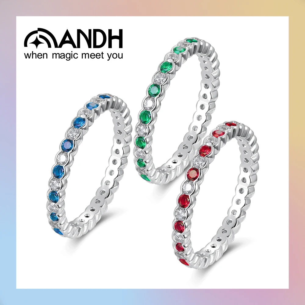 

ANDH 925 Sterling Silver Moissanite Eternity Band Rings Laboratory Diamond Ruby Sapphire Ring For Man Women Anniversary Gifts
