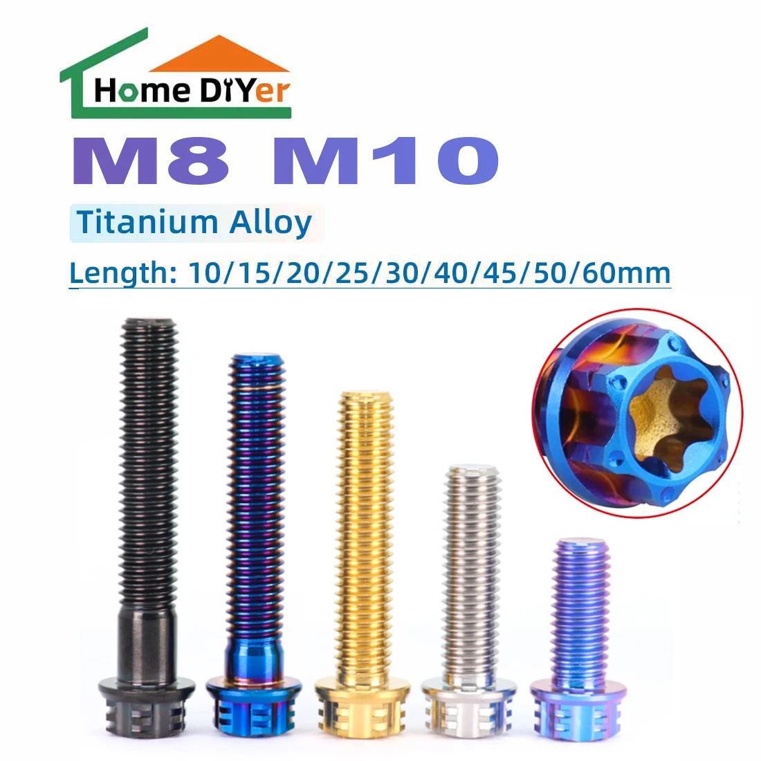 

Titanium Ti Bolt M8 M10x10 15 20 25 30 35 40 45 50 55 60 65 70 75 80 85 90mm Flange Torx Head Screw for Motorcycle Refitted