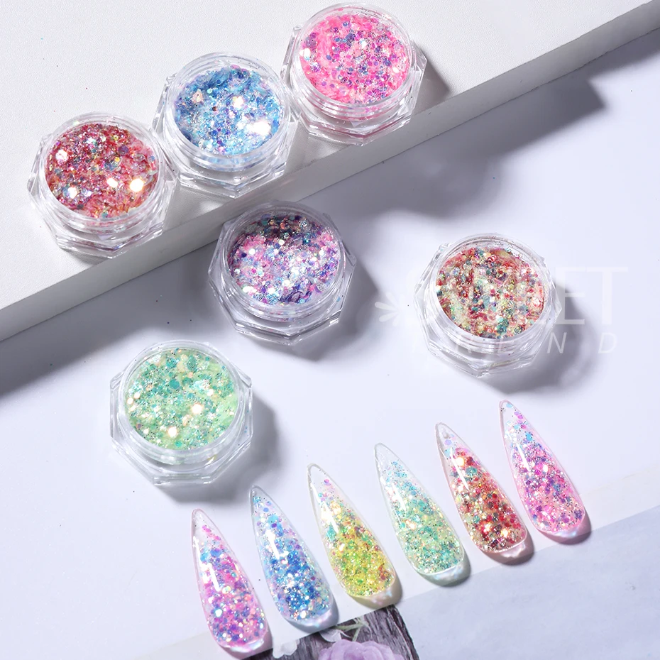 10 قطعة البريق مختلط مسدس مسمار بريق الترتر رقائق المجسم الملونة DIY بها بنفسك مانيكير الديكور شرائح اكسسوارات أدوات