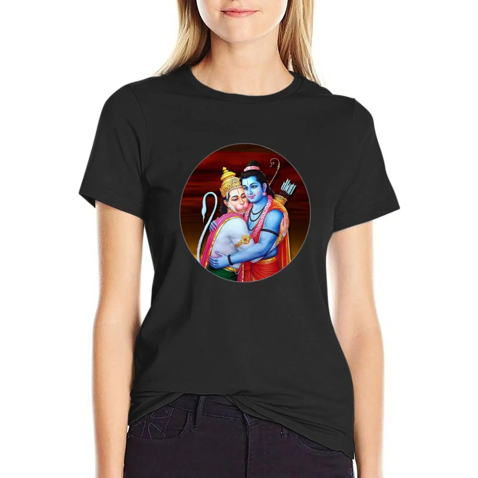 Shri Ram Ji & Hanuman ji T-Shirt vintage clothes oversized Female clothing cute tops rock and roll t shirts for Women