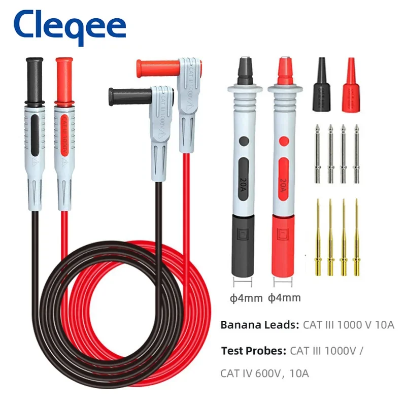 Cleqee P1957 Multimeter Wire Piercing  Probes Test Leads Kit with Puncture Needle 4mm Banana Plug Alligator Clip 64PCS
