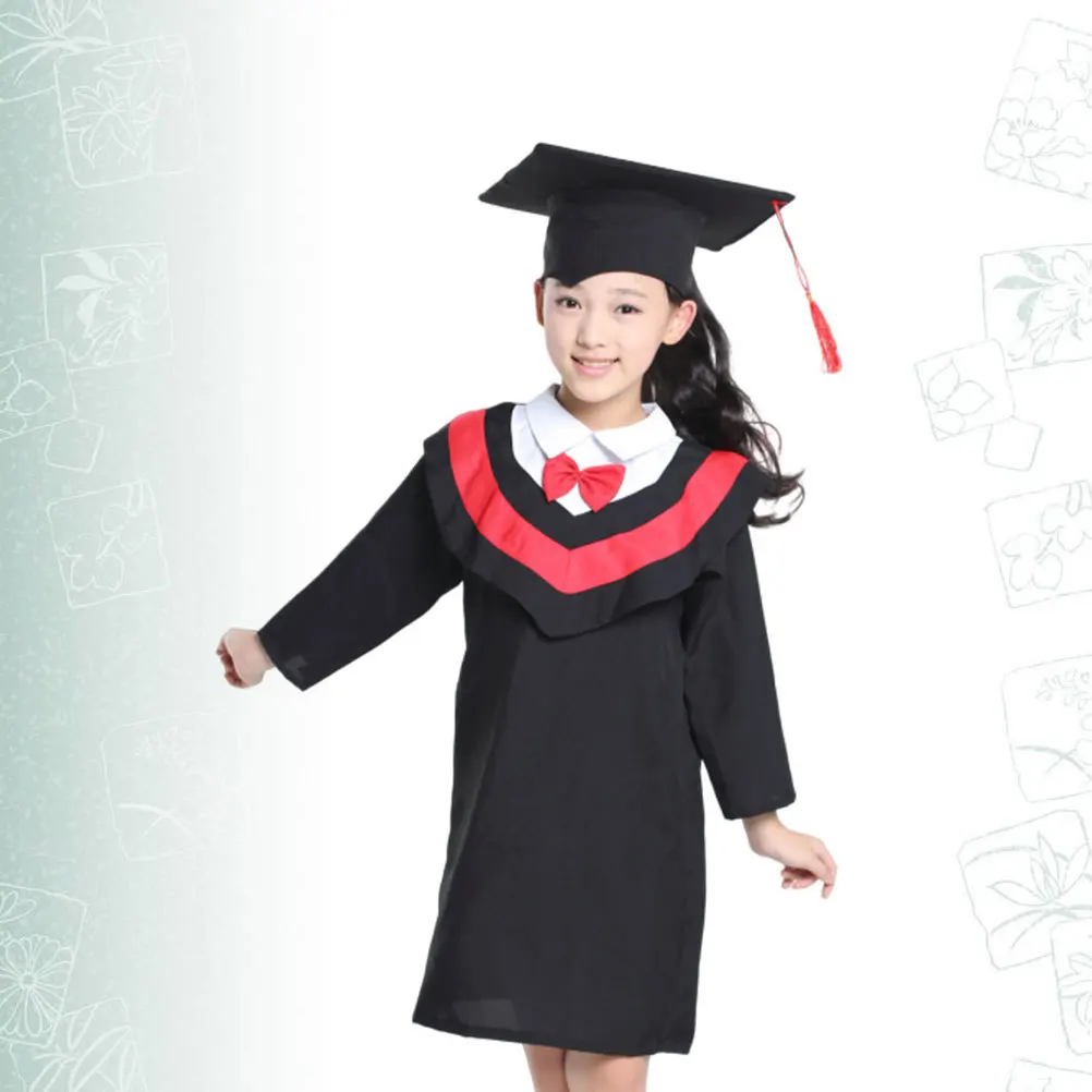 1개입 어린이 졸업 가운 세트 레드 사이즈 130cm 편안하고 통기성 좋은 학업 의상 학교 어린이 졸업 사진 촬영용