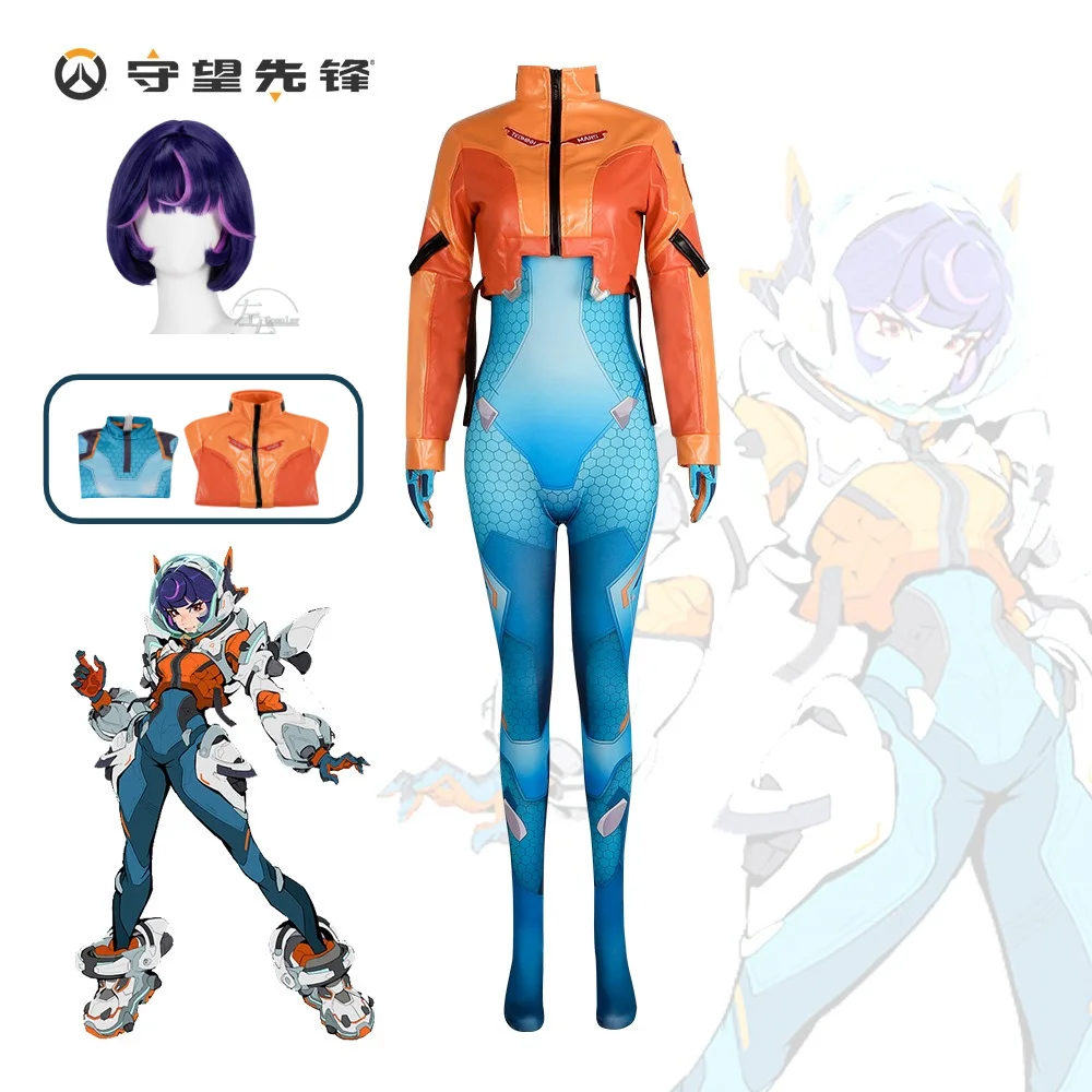 

Overwatch2 Juno Cosplay Costume, Game Character Same Style Support Hero Outfit Sexy Tight Jumpsuit Bodysuit Wig Set