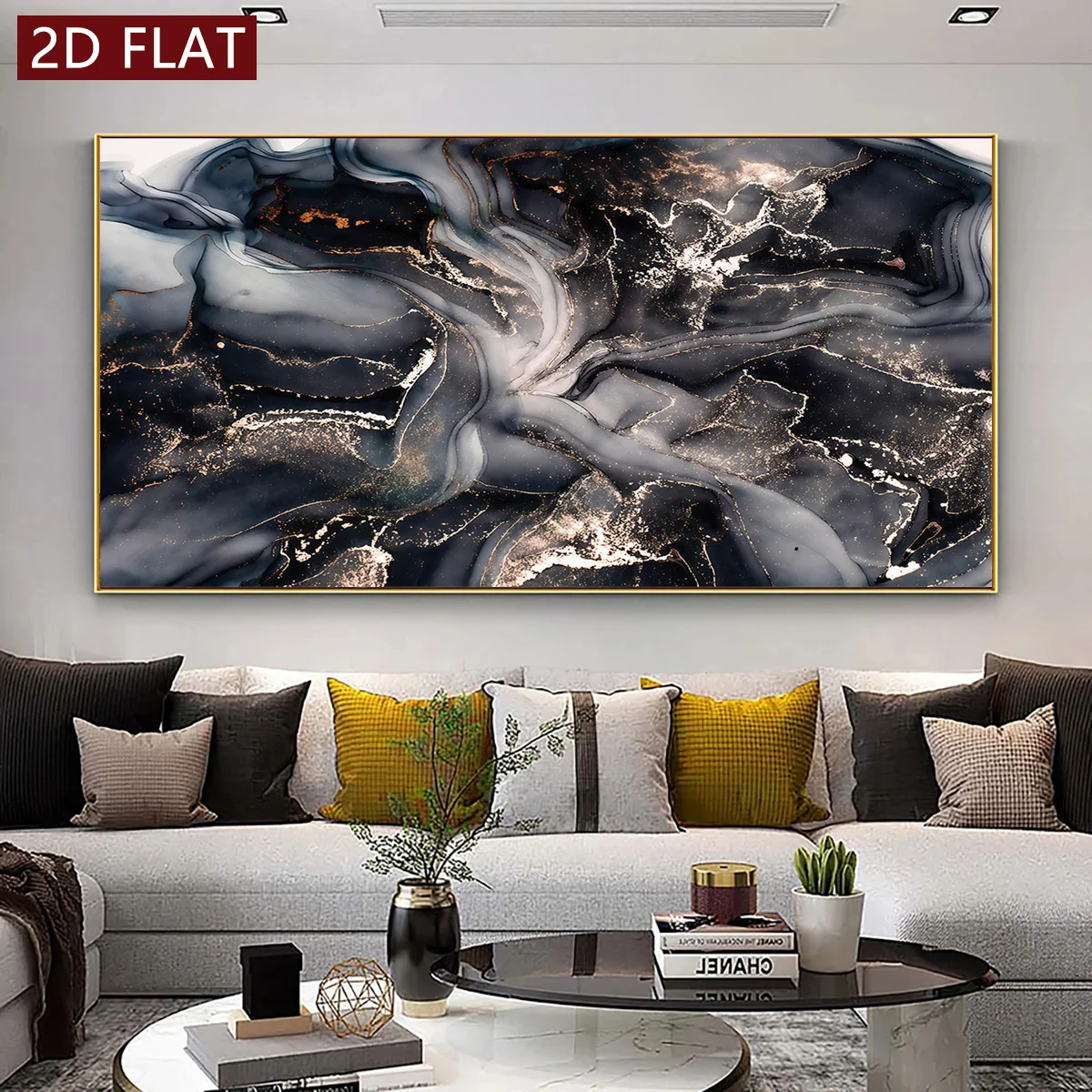 1pc Unframed Canvas Poster Abstract Black Golden Ink Flow Painting Artwork Wall Painting Living Room Wall Decor Home Decoration