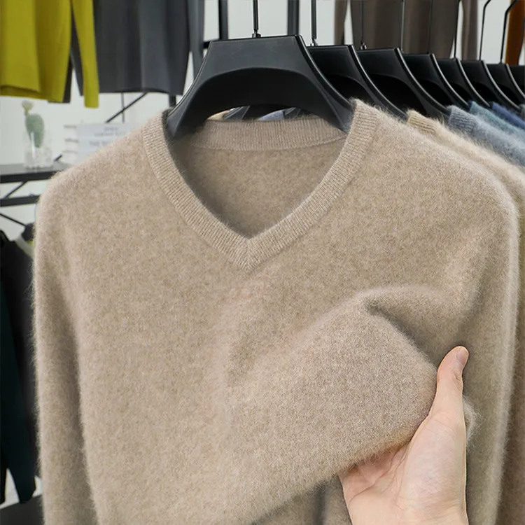 

Loose Winter Commute Sle Knitted Sweater Fine V-Ne Men's Faion Urban Casual Long Sve Thiened Winter Knitwear