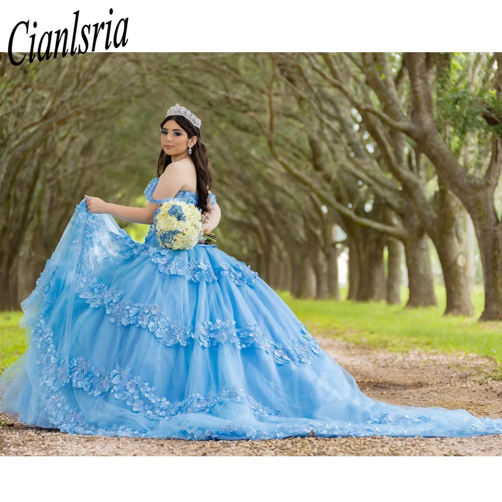 Sky Blue Quinceanera Dresses Sweet 16 Dresses Ball Gown Princess Birthday Gowns Lace Up vestidos de bal