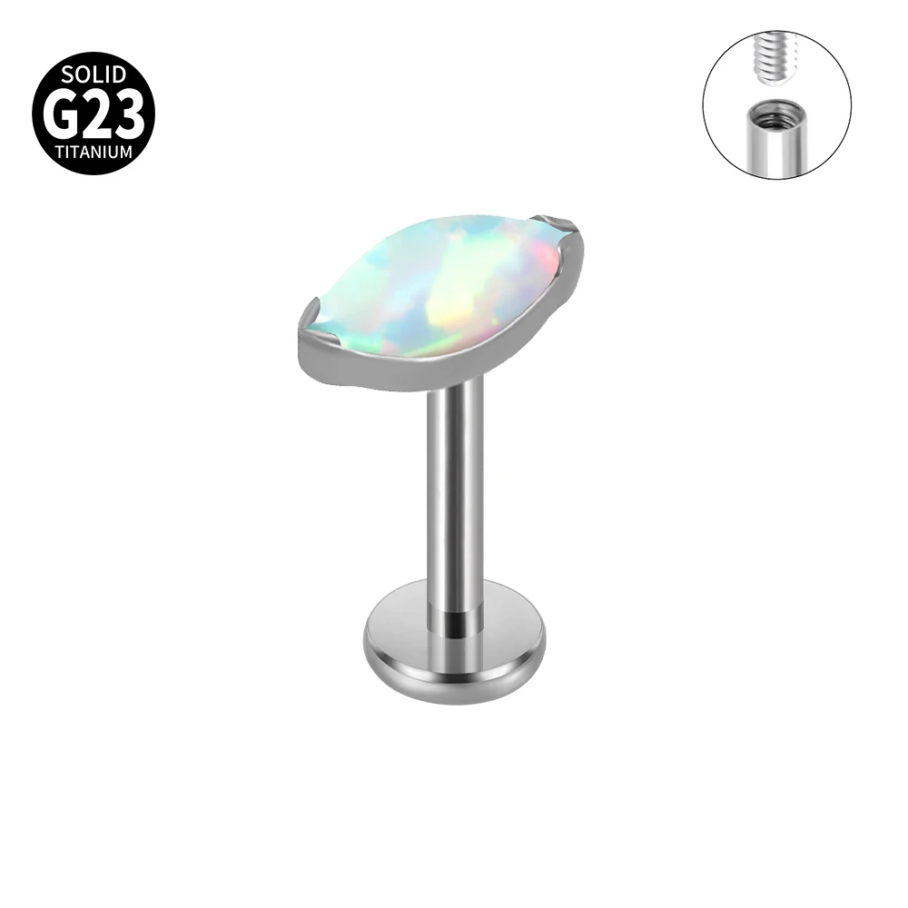 Solid Titanium Marquise Labret Lip Piercing Opal CZ Earring