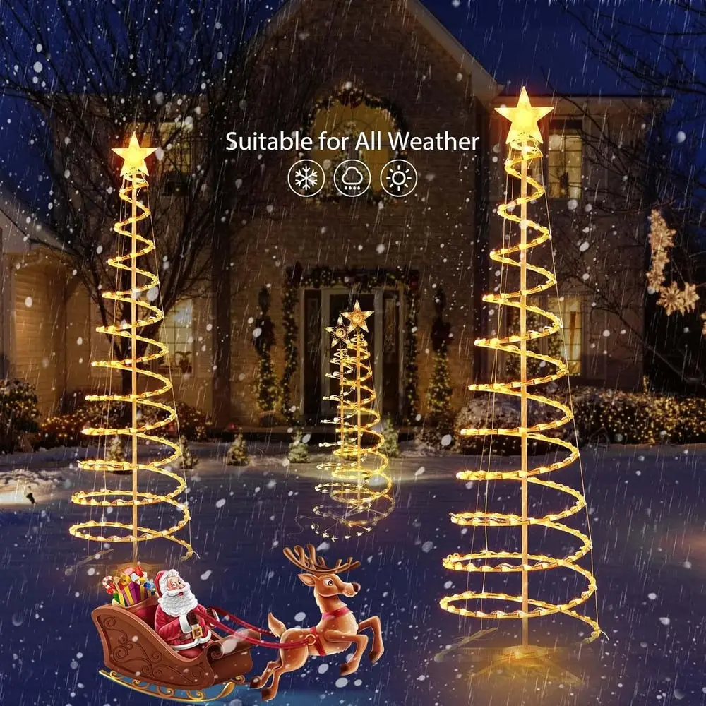 أضواء شجرة عيد الميلاد الحلزونية الخارجية، 3-6 أقدام، 7 نجوم، معتمدة من UL، قابلة للطي، بيضاء دافئة لقضاء العطلات وحفلات الزفاف ديسمبر