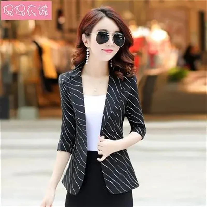 Seven Sleeve Striped Suit Women's Blazer New 2025 Spring Autumn New Slim Casual Suit Coat Top  Korean Women Receive High Praise