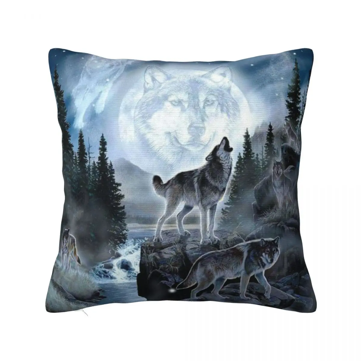 1Piece Pillowcase Cover For Bedroom guest room children's room recreational vehicle vacation home Wolves In The Moonlight