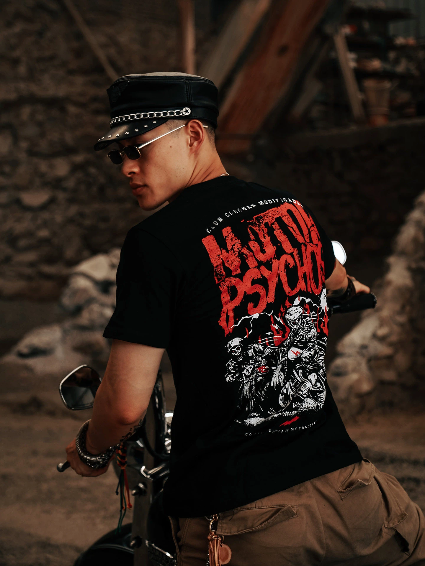 American Heavy-duty Tough Guy Motorcycle Short-sleeved T-shirt Men's Motorcycle Half-sleeved Retro Skull Rock Style