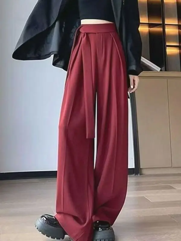 

High Waist Wide Leg Suit Pants Casual Style Korean Version Loose Fit High Waist Drapey Fabric plus Size Straight Cut Trousers