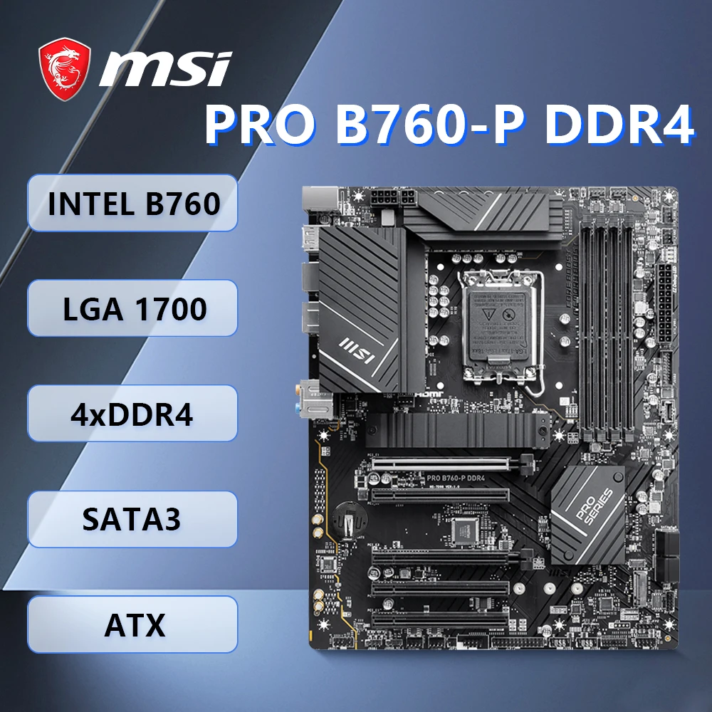 MSI PRO B760-P DDR4 Motherboard Support LGA1700 i9-12900KS i7-12700K i5-12600K CPU,INTEL B760 Chipset, 4xDDR4,PCIe 4.0, ATX.