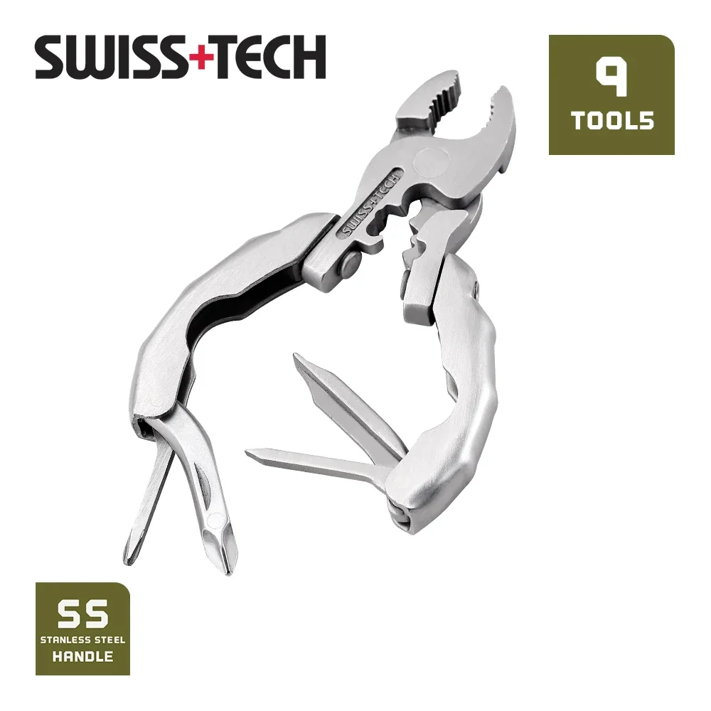 SWISS TECH 9 IN 1 Mini Multifunctional Pliers Pocket EDC Multitool Keychain Screwdriver Outdoor Camping Hiking Gear