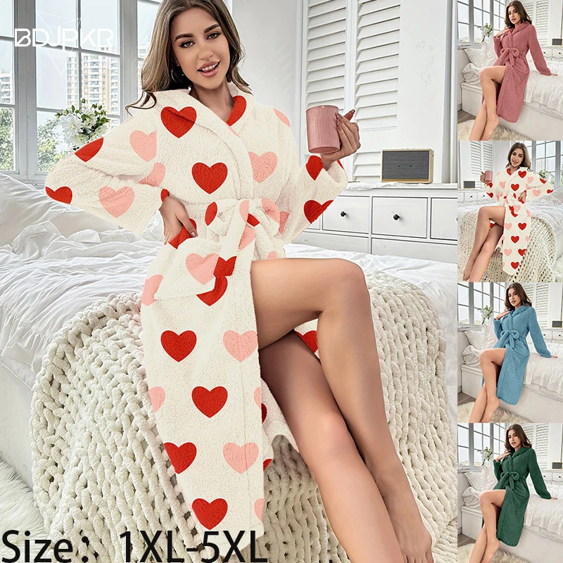 

Autumn Winter Women's Robe Hot Pajamas Flannel Home Clothing Hooded Kimono Shirt Big Size 1XL-5XL Intimate Lingerie YCF0018