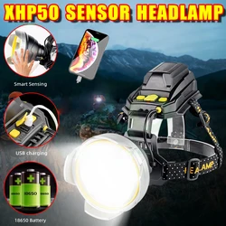 XHP50 LED Headlamp USB Rechargeable Sensor Headlight Waterproof Camping Head Flashlight Built-in Battery Output Induction Light