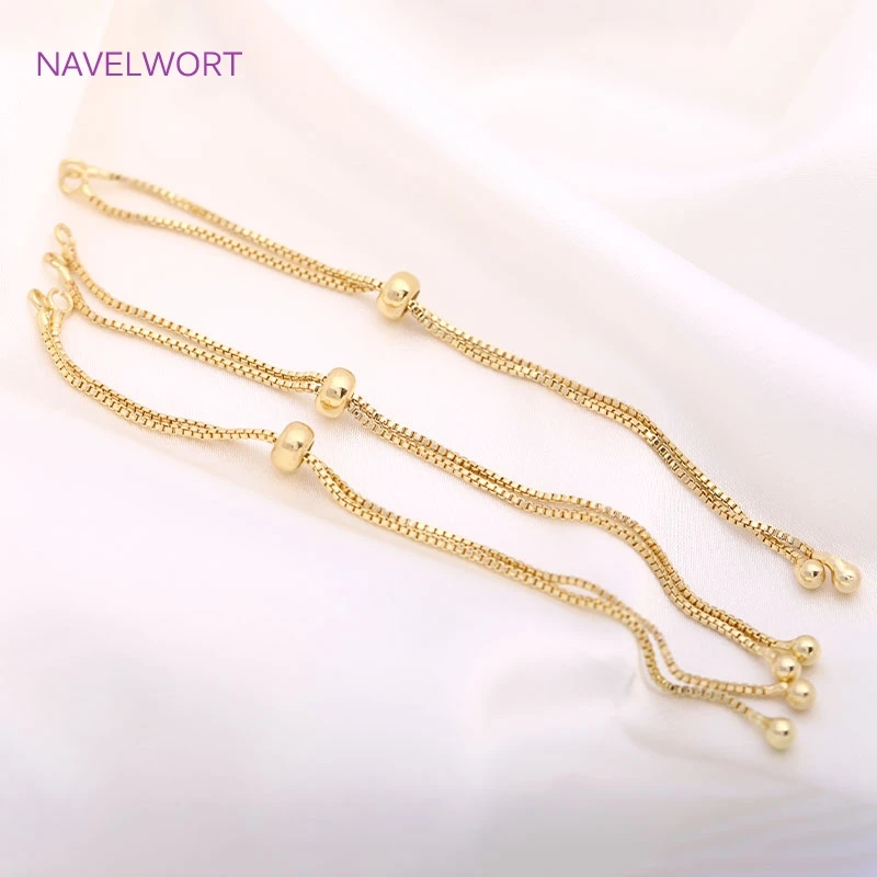 1mm Box Chain Bracelet Component With Silicone Insert Beads,14K Gold Plating Box Chain For Bracelet Making Accessories Wholesale