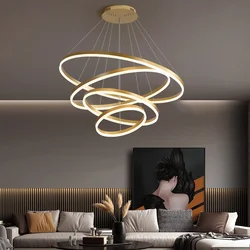 Led Rings Circle Ceiling Hanging Chandelier Modern Pendant Lamp Black Loft Living Dining Room Kitchen Indoor Lighting Fixture