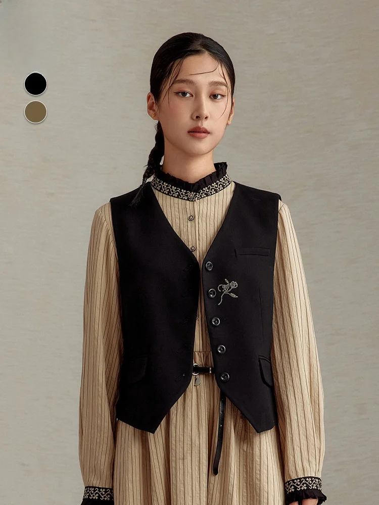 

Faionable mat Pure Color V-Ne ort Jaet Women's Single Button Commuter Vest One Ci Painting New Arrival