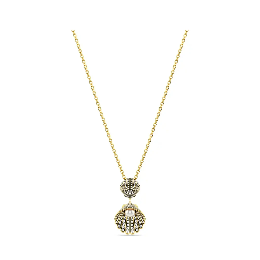 

Элегантное золотое ожерелье с двойной жемчужной подвеской