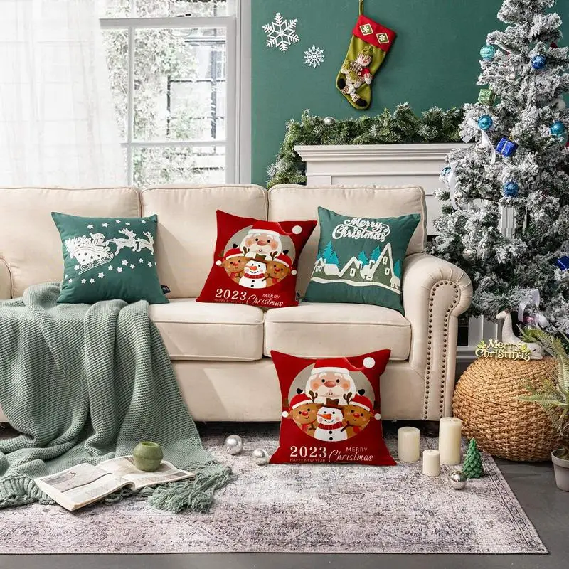 Christmas Pillow Covers Soft Cushion Cover Odorless Throw Pillow Cases Christmas Decoration Pillow Covers Reusable Red Christmas