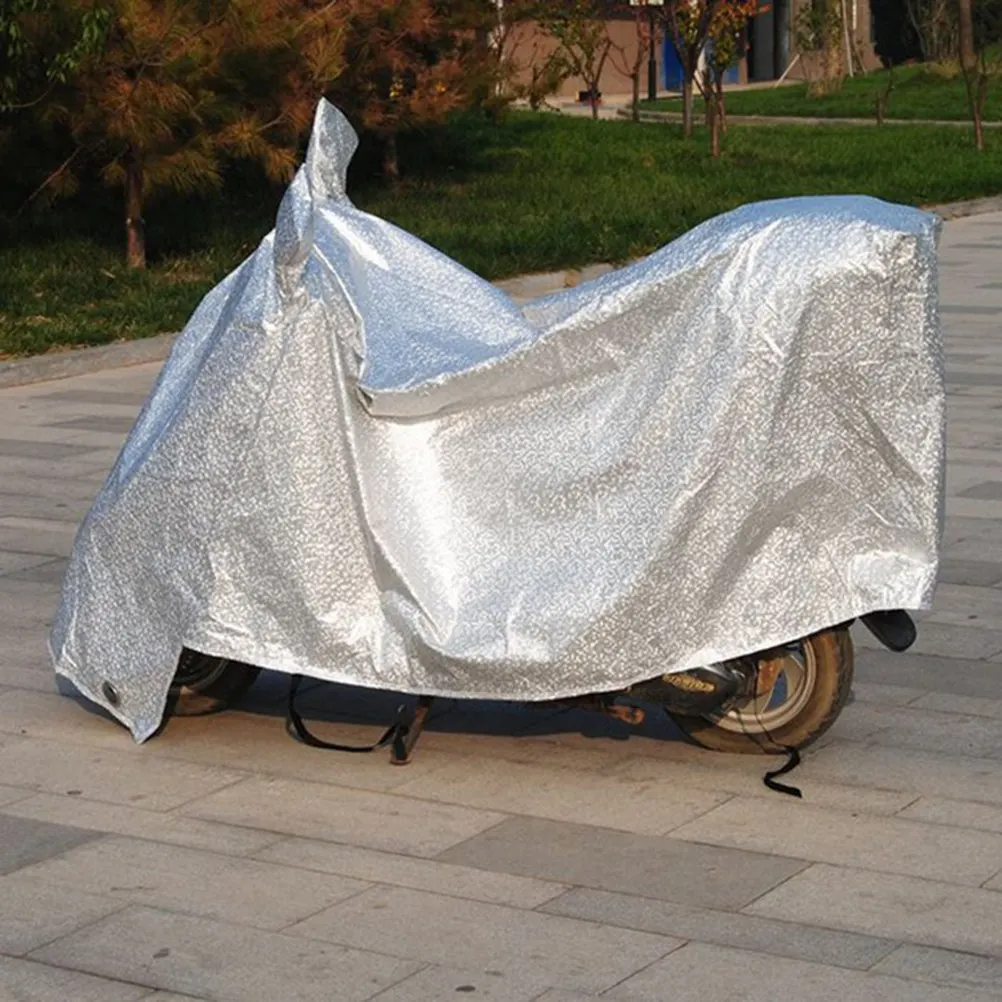 Universal Motorcycle Cover Outdoor Waterproof Dustproof Sun Block Rain Protector Motorbike Scooter Size M Silver Windproof Lock