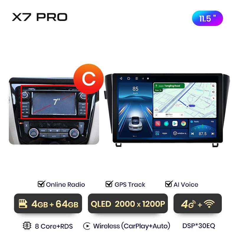 Junsun 11.5 inch QLED Android Draadloze CarPlay Auto Radio Voor Nissan Qashqai J11 X-Trail T32 2013-2017 IPS 2din Autoradio
