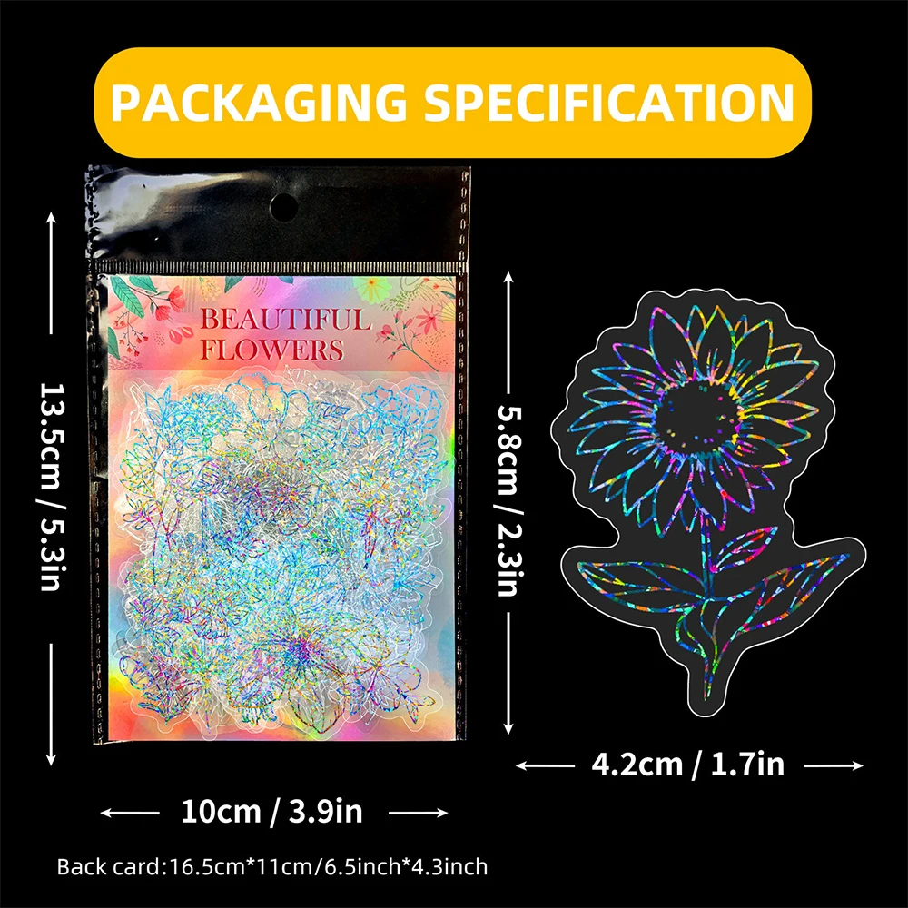 10/30/50pcs Cartoon Holographic Laser Flower Aesthetic Stickers Laptop Notebook Phone Suitcase Decoration Sticker Decals Kid Toy