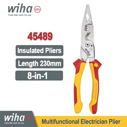 Wiha 8-in-1 Multifunctional Insulated Pliers 1000V VDE Wire Strippers Sharp Mouthed Wire Crimping Assembly Pliers NO.45489
