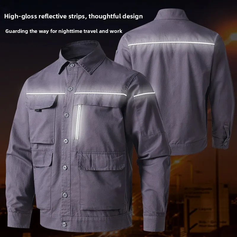 

Men's work clothes with reflective strips, safe pure cotton, wear-resistant workshop, auto repair clothes, factory clothes